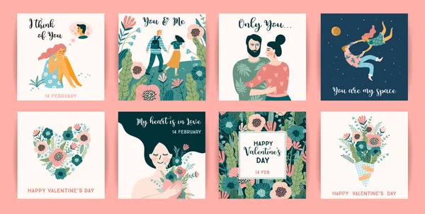 Ensemble romantique d'illustrations mignonnes. Concept de design vectoriel pour la Saint-Valentin et d'autres utilisateurs . — Image vectorielle