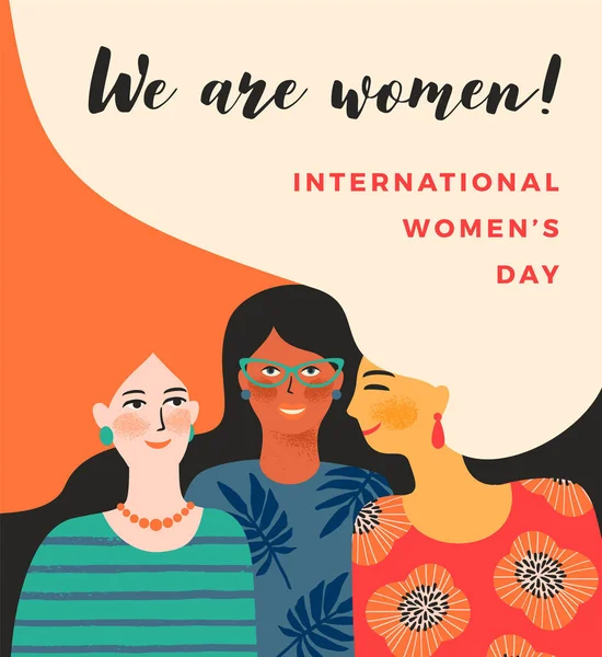 Internationale Dag Van Womens Vector Sjabloon Met Vrouwen Voor Een — Stockvector