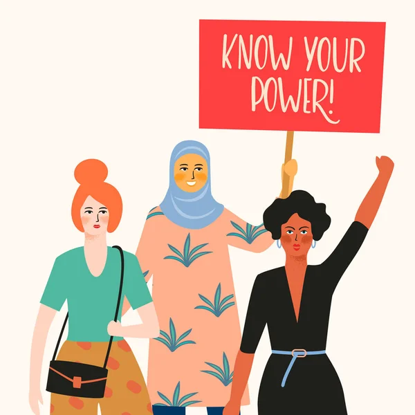 Internationella Kvinnodagen Vektor Illustration Med Kvinnor Olika Nationaliteter Och Kulturer — Stock vektor