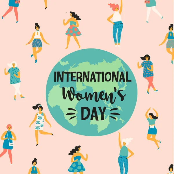Hari Wanita Internasional Ilustrasi Vektor Dengan Menari Perempuan Untuk Kartu - Stok Vektor