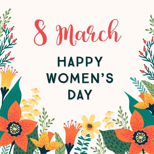 Internationale Vrouwendag Vector Sjabloon Met Bloemen Voor Een Kaart Poster — Stockvector