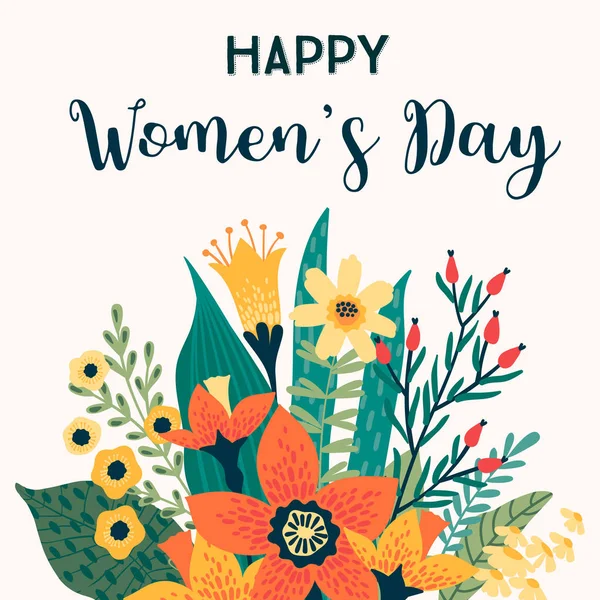 Hari Wanita Internasional Templat Vektor Dengan Bunga Untuk Kartu Poster - Stok Vektor