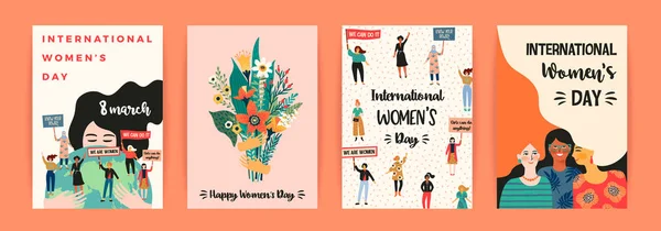 Міжнародний Жіночий День Вектор Шаблони Жінок Різних Національностей Культур Боротьба — стоковий вектор