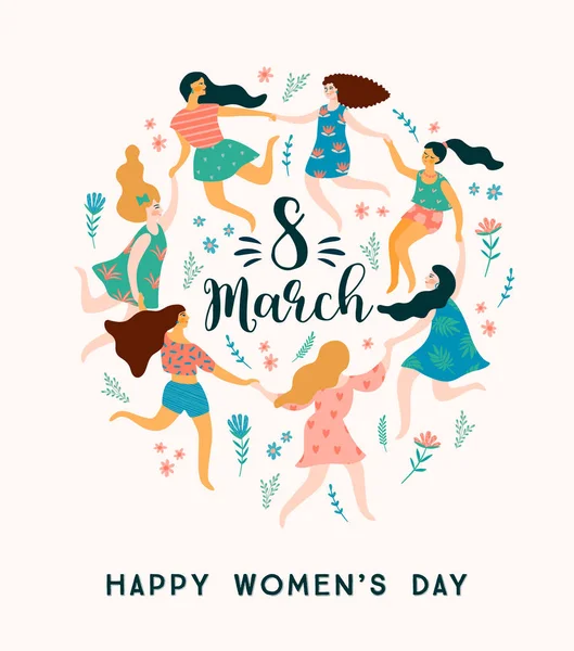 Internationale Vrouwendag Vector Sjabloon Met Leuke Vrouwen Voor Kaart Poster — Stockvector