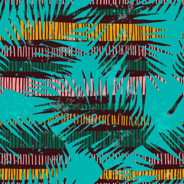 Tropikal yaprakları ile soyut seamless modeli. El çizmek doku.