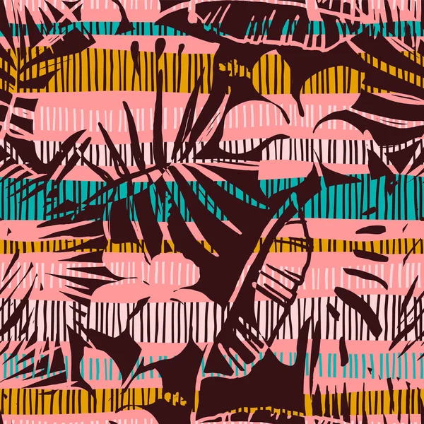 Abstraktes nahtloses Muster mit tropischen Blättern. Textur der Handzeichnung. — Stockvektor