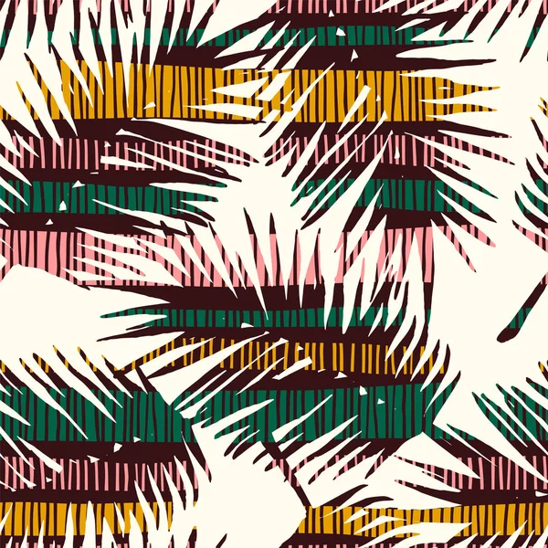 Abstrakt sømløst mønster med tropiske blader. Vektormal. – stockvektor