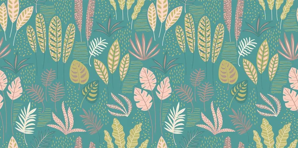 Abstract seamless pattern with tropical leaves. Vector template. — Stock Vector