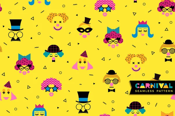 Patrón Sin Costuras Carnaval Estilo Memphis Fondo Vectorial Con Símbolos — Archivo Imágenes Vectoriales