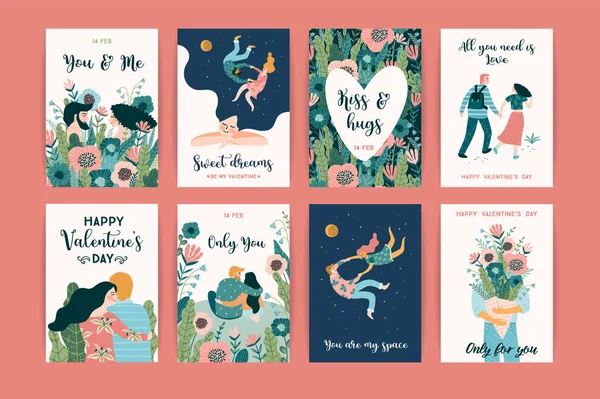 Romantische Set Van Leuke Illustraties Liefde Liefdesverhaal Relatie Vector Design — Stockvector