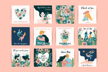 Romantik çizimler seti. Aşk, aşk hikayesi, ilişki. Sevgililer Günü ve diğer kullanıcılar için vektör tasarımı kavramı.