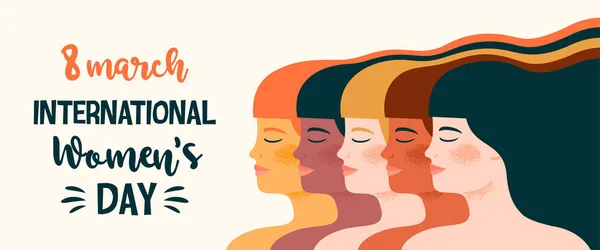 Uluslararası Kadınlar Günü Farklı Kadınlarla Vektör Çizimi Özgürlük Bağımsızlık Eşitlik — Stok Vektör