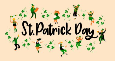 Saint Patricks Day. Vektör çizim ile karnaval kostümleri içinde komik insanlar