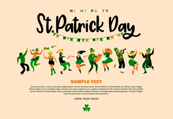 Saint-Patricks. Illustration vectorielle avec des gens drôles en costumes de carnaval — Image vectorielle