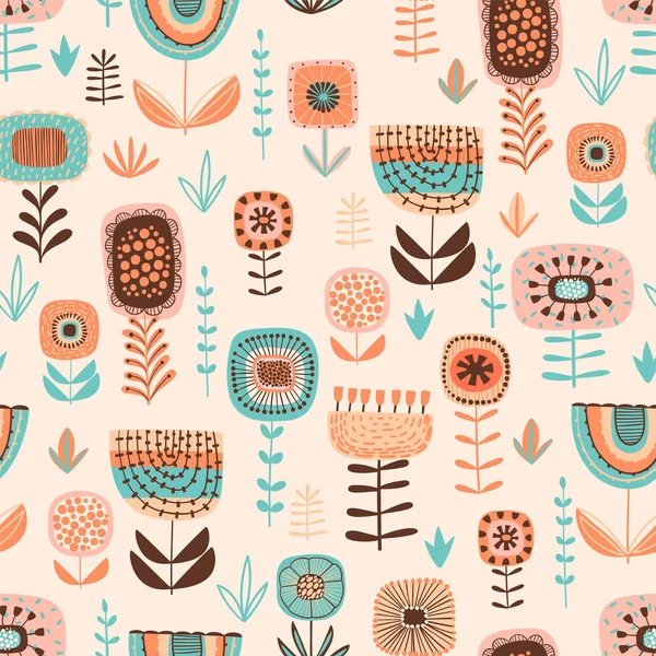 Folk floral seamless pattern. Modern abstract design — Stock Vector