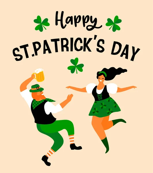 Saint Patrick s Day. Illustration vectorielle avec des gens drôles en costumes de carnaval — Image vectorielle