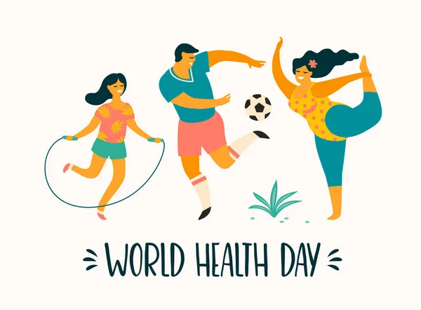 Всемирный день здоровья. Здоровый образ жизни. Спортивные семьи . — стоковый вектор