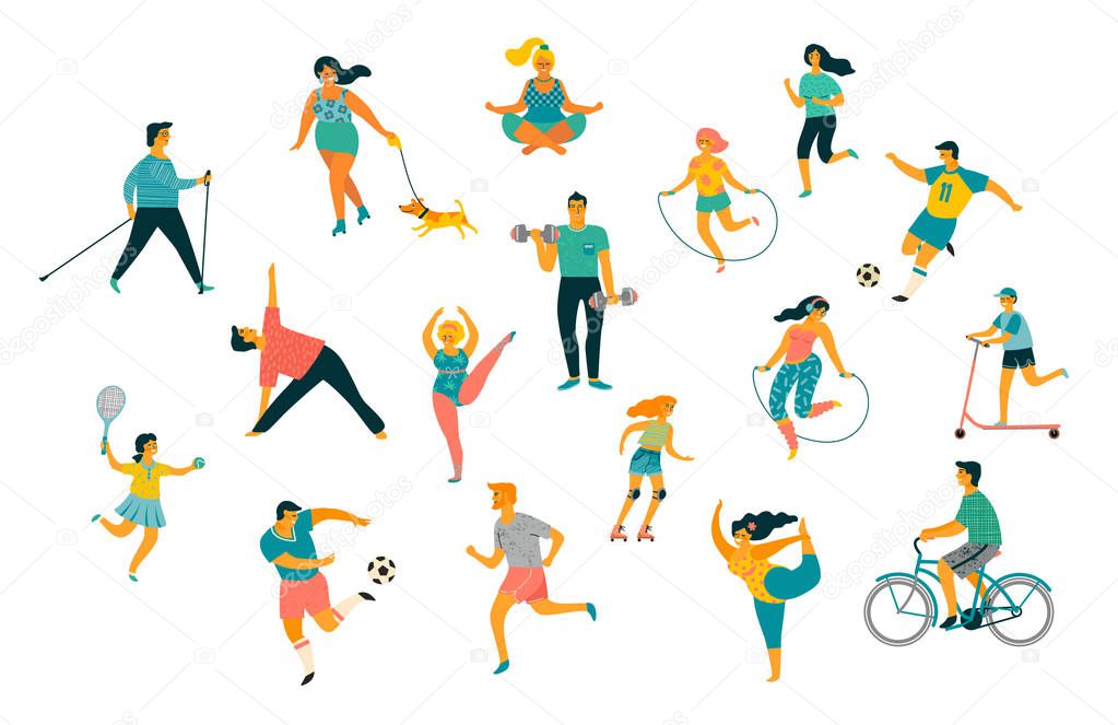 World Health Day. Vector illustration of people leading an active healthy lifestyle.