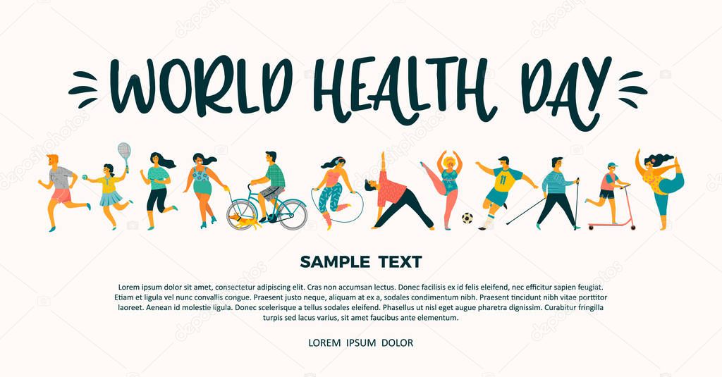 World Health Day. Vector tempale with leading an active healthy lifestyle.