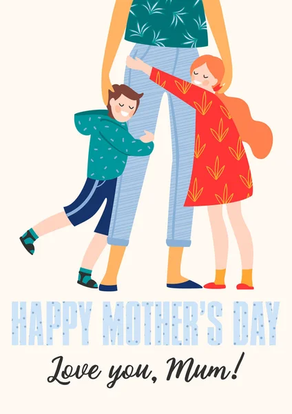 Feliz Día de las Madres. Ilustración vectorial con mujer y niños . — Vector de stock