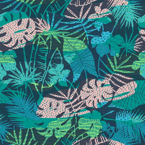 Sömlöst exotiskt mönster med tropiska växter. Vektor bakgrund. — Stock vektor