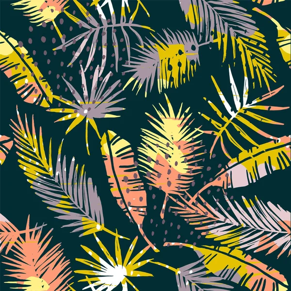 带热带树叶的无缝图案。病媒模板. — 图库矢量图片