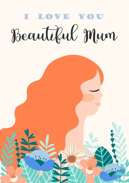 Joyeuse fête des mères. Illustration vectorielle avec femme et fleurs . — Image vectorielle