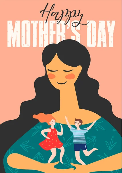 Feliz Día de las Madres. Ilustración vectorial con mujer y niños . — Vector de stock