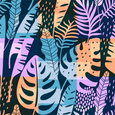 Tropikal bitkilerle kusursuz egzotik desen. Vektör arkaplanı.