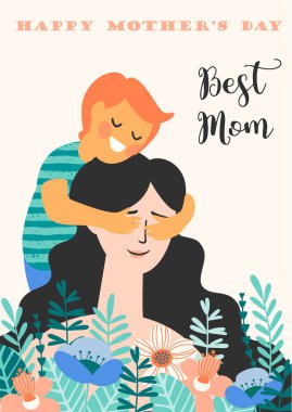 Mutlu anneler günü. Kadın ve çocuk ile vektör Illustration.