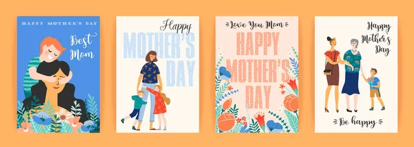 Feliz Día de las Madres. Plantillas vectoriales con mujeres y niños . — Vector de stock