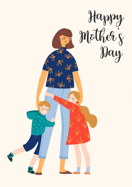 Feliz Día de las Madres. Ilustración vectorial con mujer y niños . — Vector de stock