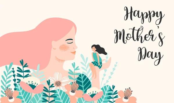 Happy Mothers Day. Vector illustration with women and child. — Stock Vector