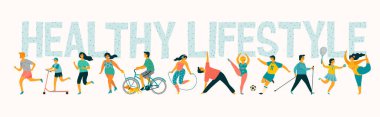 Dünya Sağlık günü. Aktif bir sağlıklı yaşam tarzı getirilerek vektör tempale.