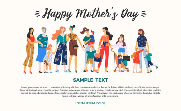 Feliz Día de las Madres. Ilustración vectorial con mujeres y niños. — Vector de stock