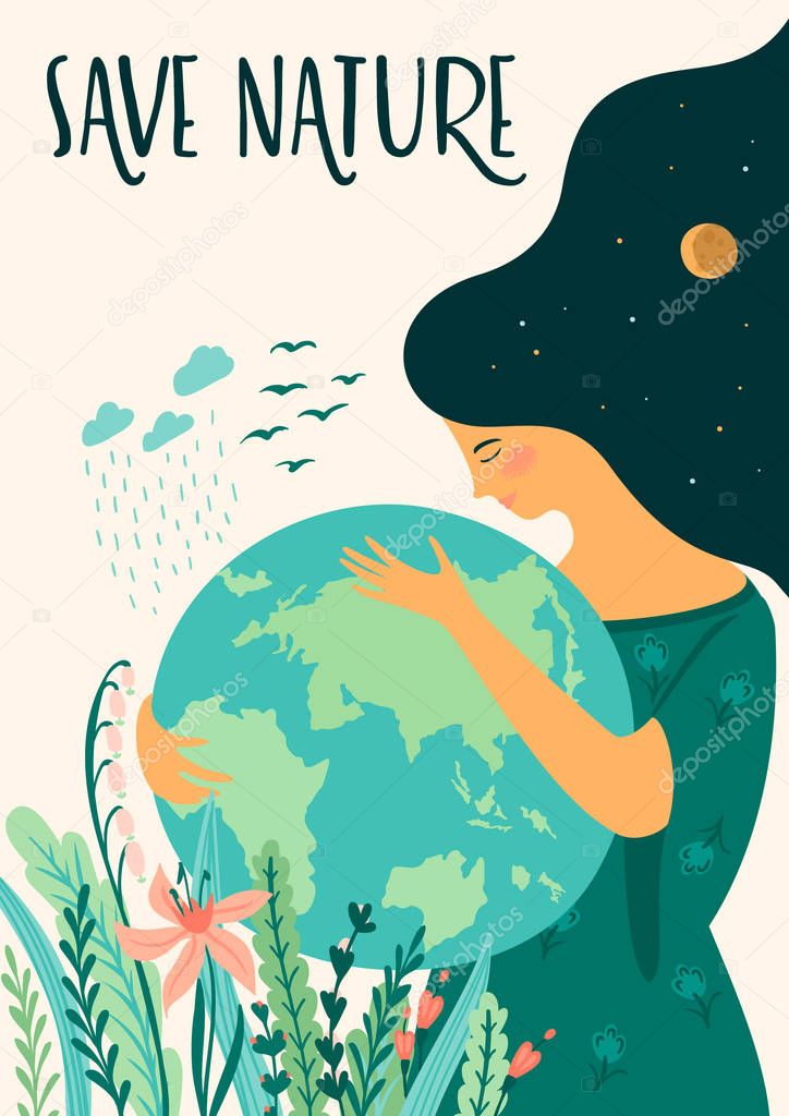 Save Nature. Earth Day. Vector template, design element