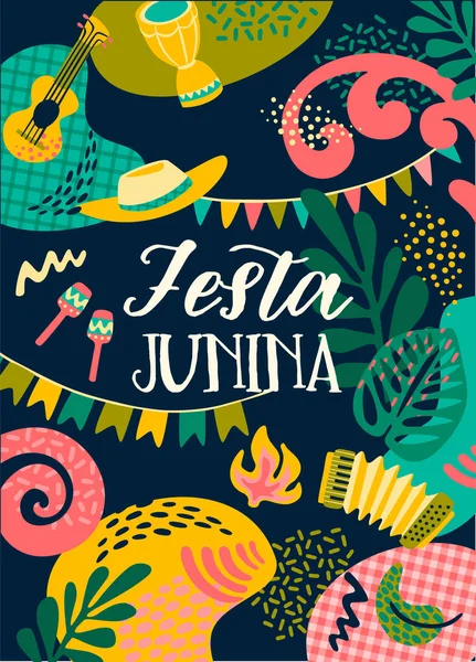 ラテンアメリカの休日、ブラジルの6月のパーティー。フェスタ・ジュニナ. — ストックベクタ