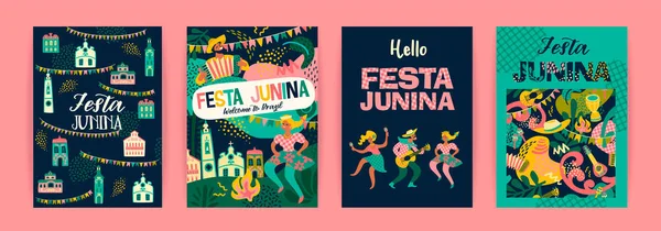 拉丁美洲的节日，巴西的六月派对。费萨·朱尼纳. — 图库矢量图片