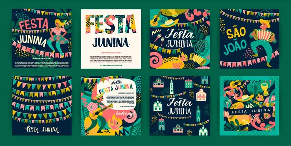 Διακοπές Λατινικής Αμερικής, το πάρτι του Ιουνίου στη Βραζιλία. Φέστα Γιούνινα. — Διανυσματικό Αρχείο
