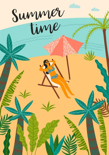 Illustration vectorielle de plage tropicale et de mer. Élément de conception — Image vectorielle