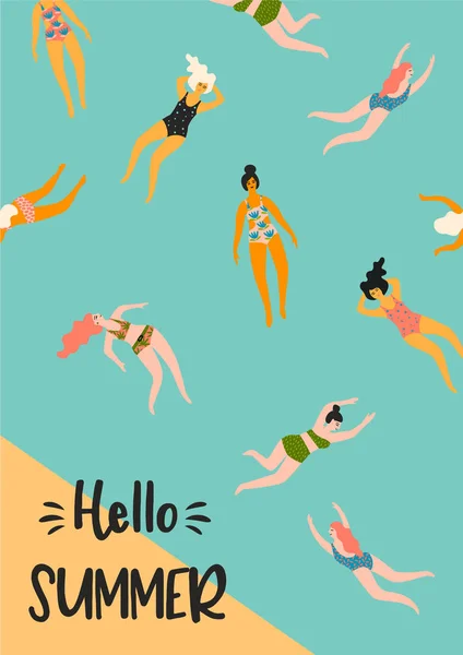 游泳女性的矢量插图。设计元素 — 图库矢量图片