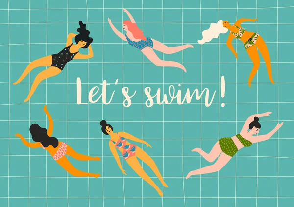 Vektor-Illustration von schwimmenden Frauen. Gestaltungselement — Stockvektor