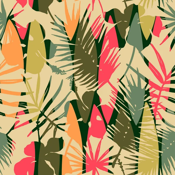 Abstract seamless pattern with tropical leaves. Vector template. — Stock Vector