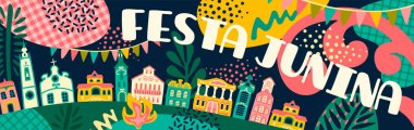 Latin Amerika tatili, Brezilya'nın Haziran partisi. Festa Junina. Vektör afişi