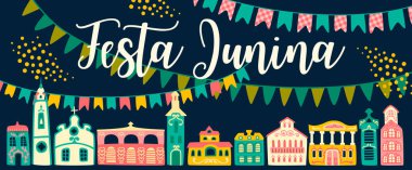 Latin Amerika tatili, Brezilya'nın Haziran partisi. Festa Junina. Vektör afişi