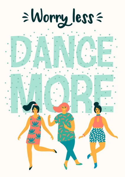 Lichaam positief. Vector illustratie van dansen vrouwen. — Stockvector