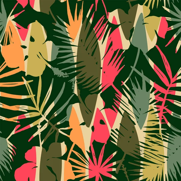 Абстрактный бесшовный рисунок с тропическими листьями. Ручной рисунок . — стоковый вектор