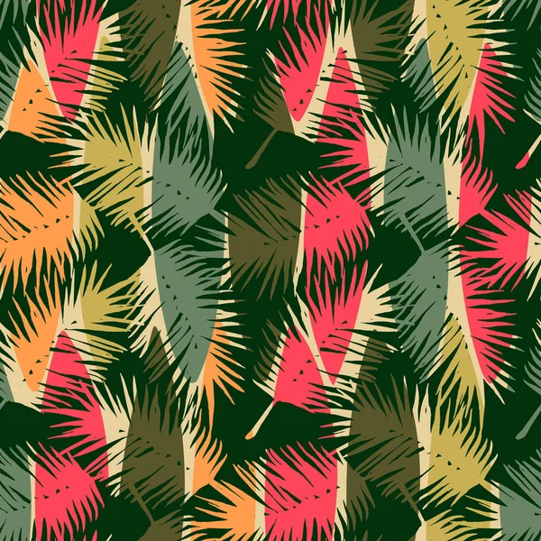 Abstract seamless pattern with tropical leaves. Hand draw texture. — Stock Vector