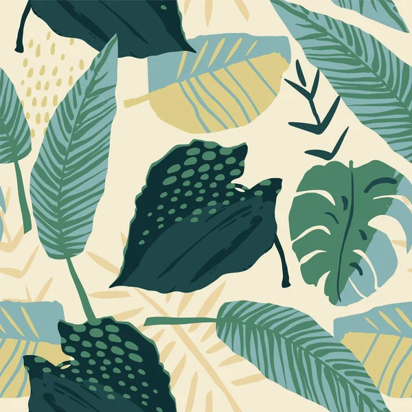 Patrón sin costura creativo abstracto con plantas tropicales y fondo artístico. — Vector de stock