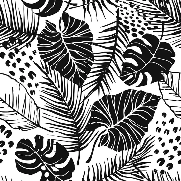 Patrón sin costura creativo abstracto con plantas tropicales y fondo artístico. — Vector de stock